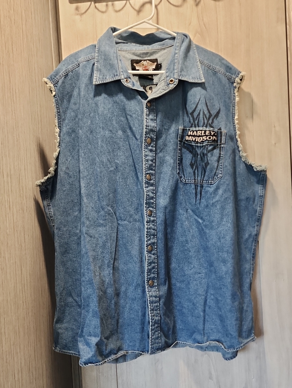 Harley-Davidson Blue Denim Sleeveless Button-Up Vest with Chest Patch Size: 3xl